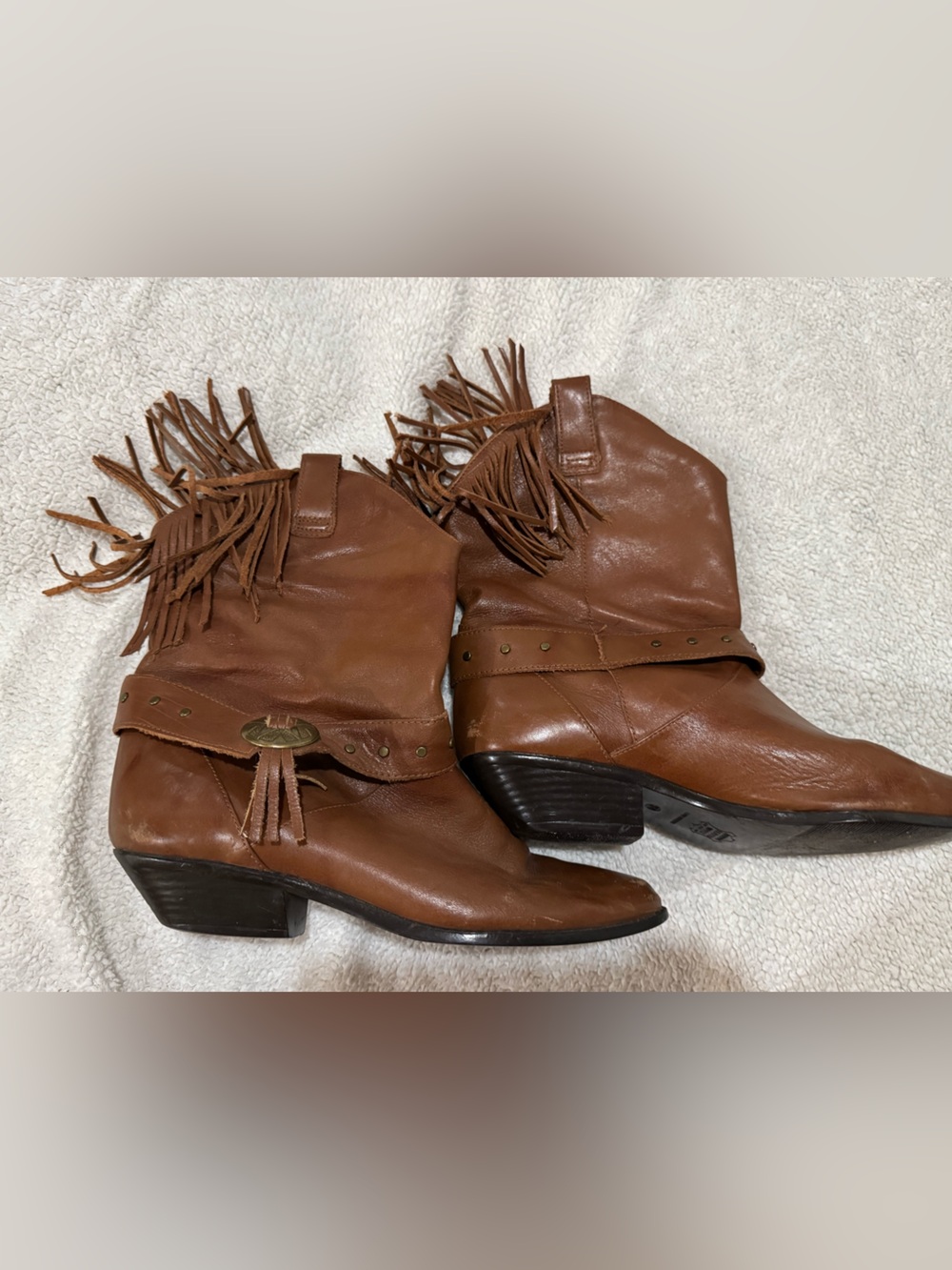 Fringe Western Ankle Boots - Brown